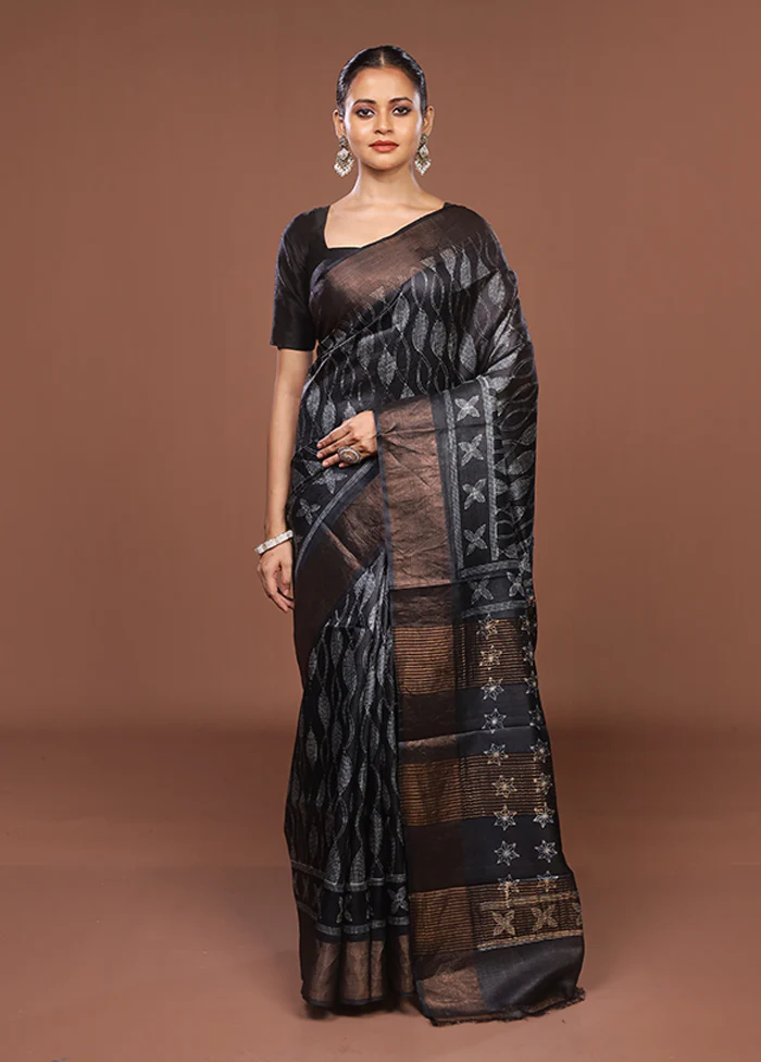 Blue Handloom Tussar Pure Silk Saree With Blouse Piece - Image 2