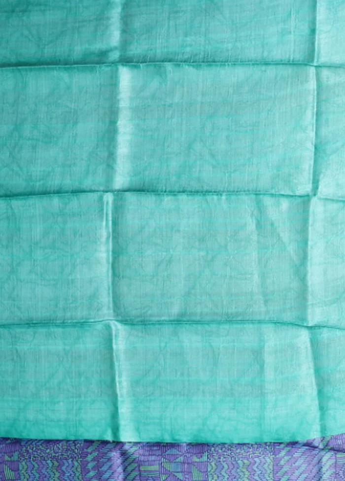 Blue Handloom Tussar Pure Silk Saree With Blouse Piece - Image 5