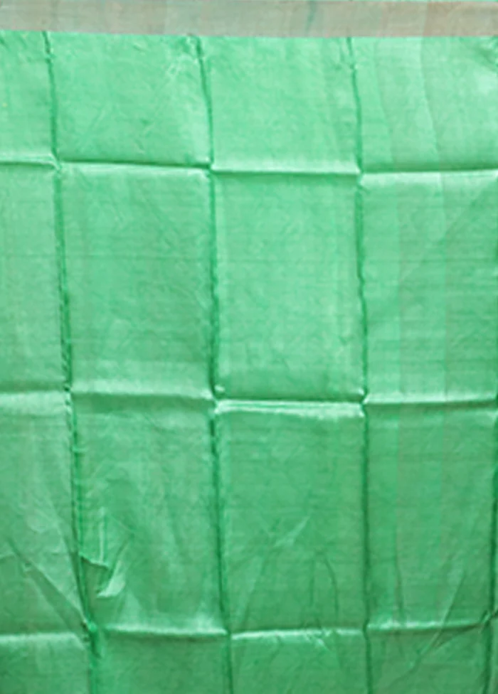 Green Handloom Tussar Pure Silk Saree With Blouse Piece - Image 5