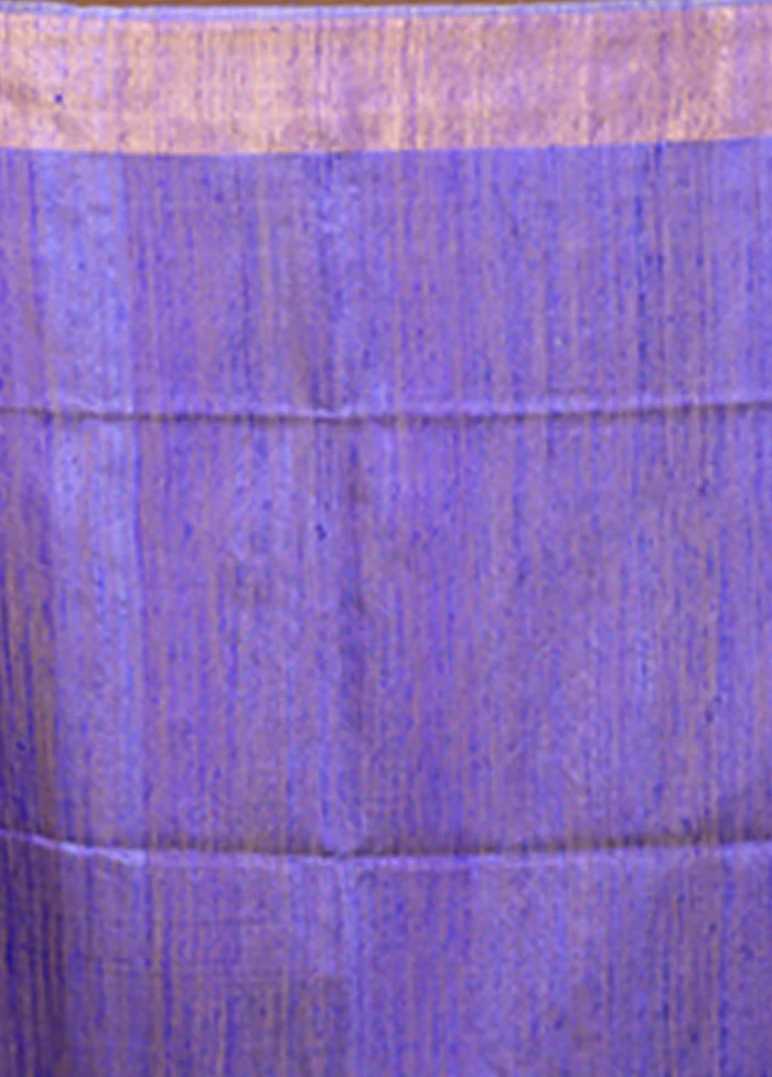 Blue Handloom Tussar Pure Silk Saree With Blouse Piece - Image 5
