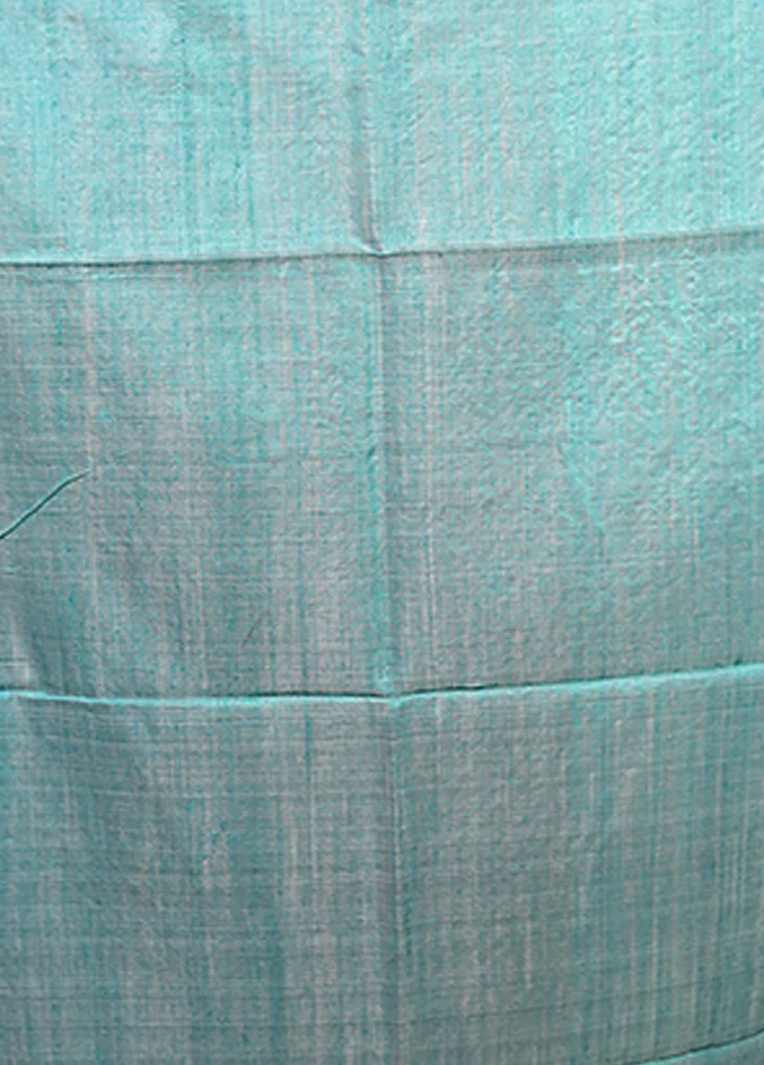 Blue Handloom Tussar Pure Silk Saree With Blouse Piece - Image 5