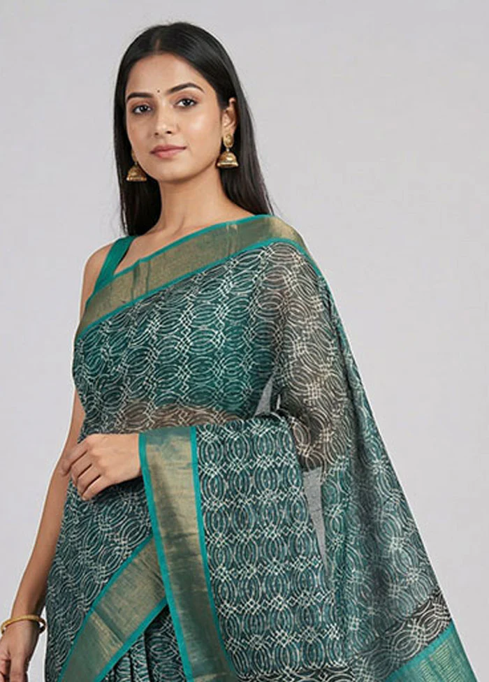 Blue Handloom Tussar Pure Silk Saree With Blouse Piece - Image 2