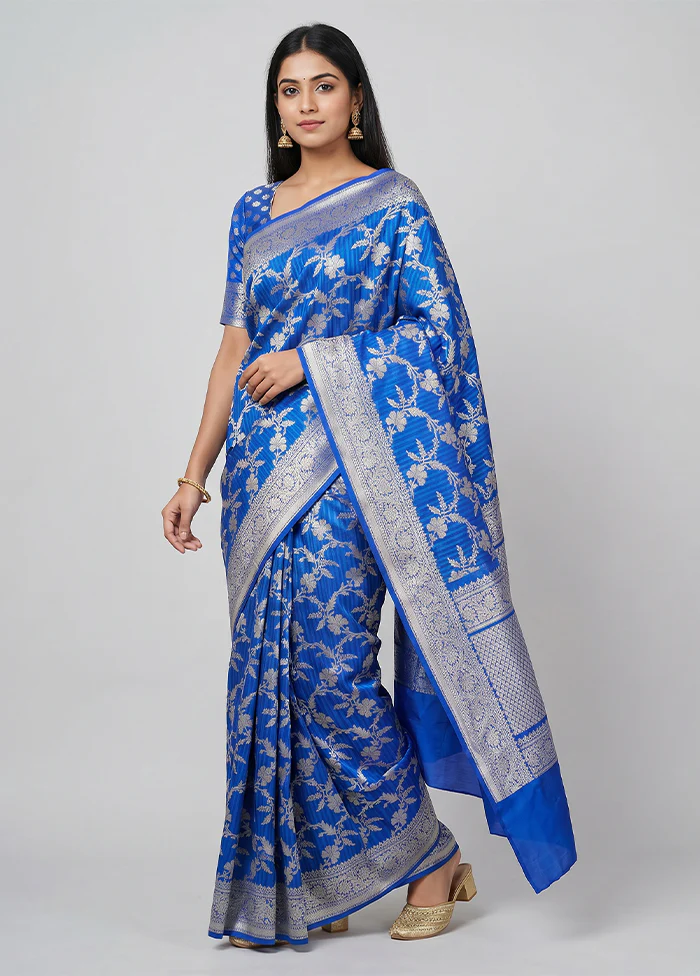 Blue Handloom Uppada Pure Silk Saree With Blouse Piece