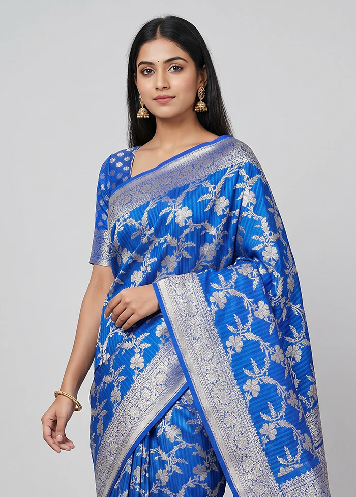 Blue Handloom Uppada Pure Silk Saree With Blouse Piece - Image 2