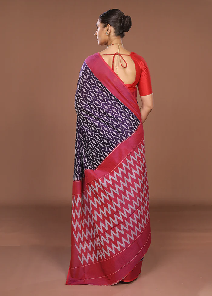 Blue Ikkat Silk Saree Without Blouse Piece - Image 3