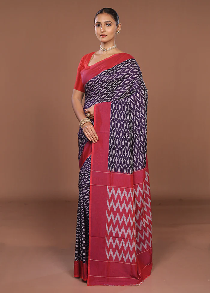 Blue Ikkat Silk Saree Without Blouse Piece - Image 4
