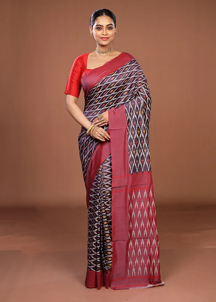 Blue Ikkat Silk Saree With Blouse Piece - Image 2