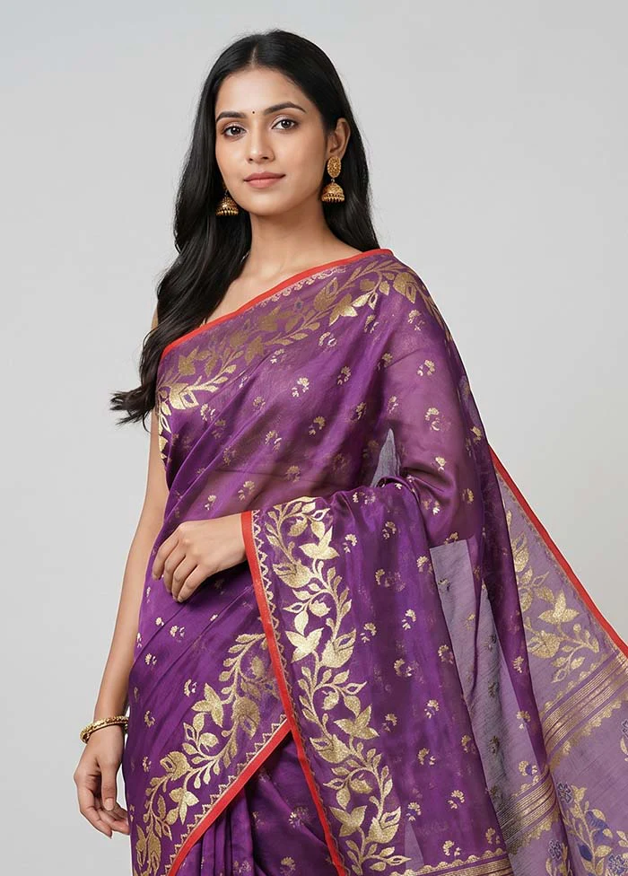 Blue Jamdani Cotton Saree Without Blouse Piece - Image 2