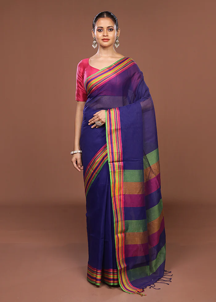 Blue Jamdani Cotton Saree Without Blouse Piece - Image 2