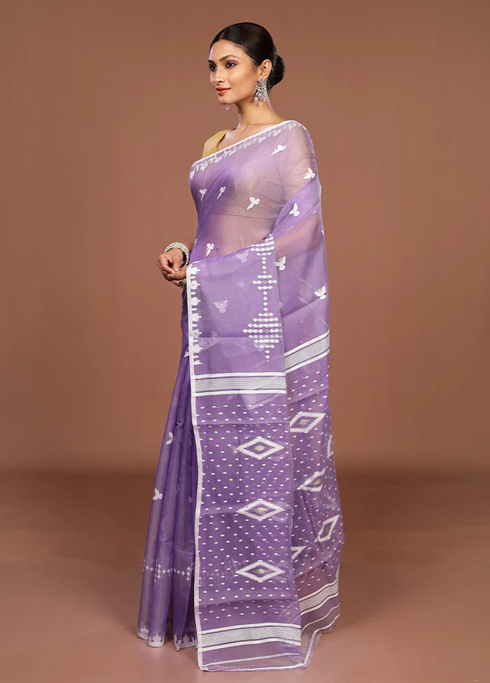 Blue Jamdani Cotton Saree Without Blouse Piece - Image 4