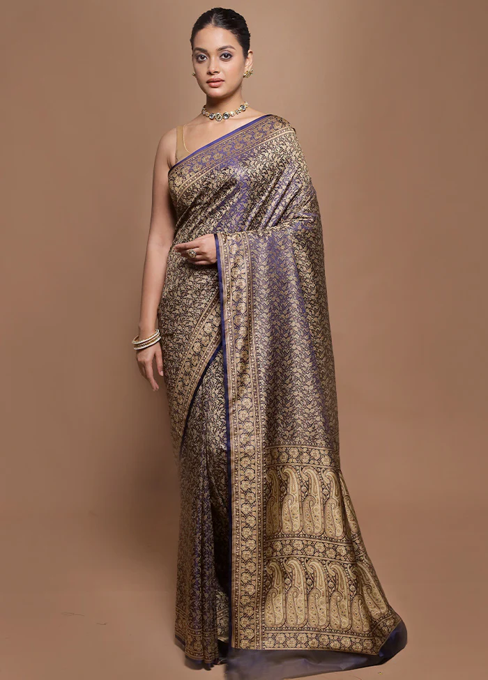 Blue Jamewar Silk Saree With Blouse Piece