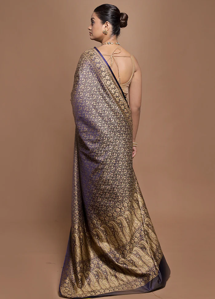Blue Jamewar Silk Saree With Blouse Piece - Image 3