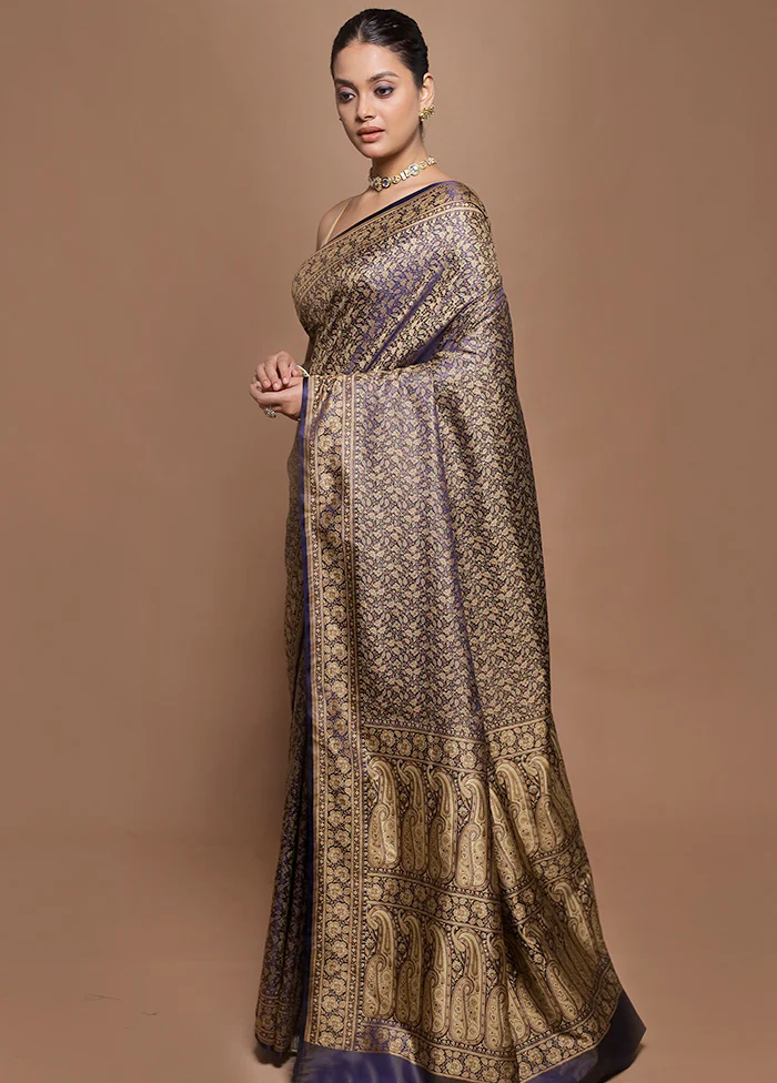 Blue Jamewar Silk Saree With Blouse Piece - Image 4