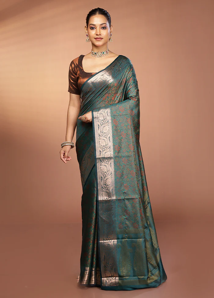 Blue Jamewar Silk Saree With Blouse Piece - Image 2