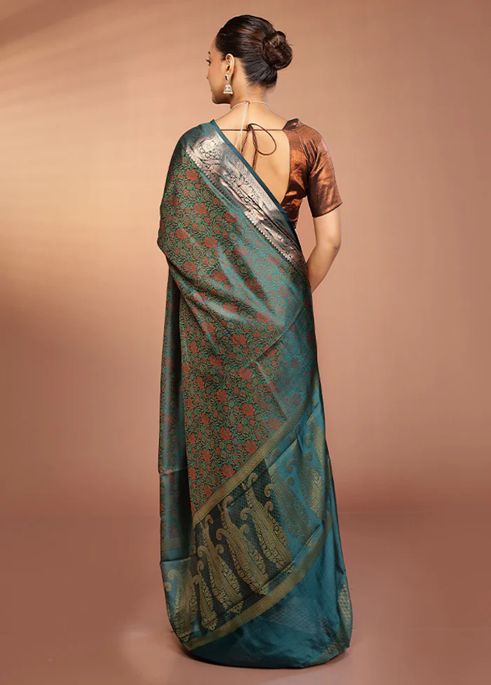 Blue Jamewar Silk Saree With Blouse Piece - Image 3
