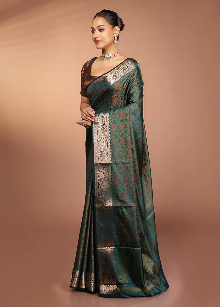 Blue Jamewar Silk Saree With Blouse Piece - Image 4
