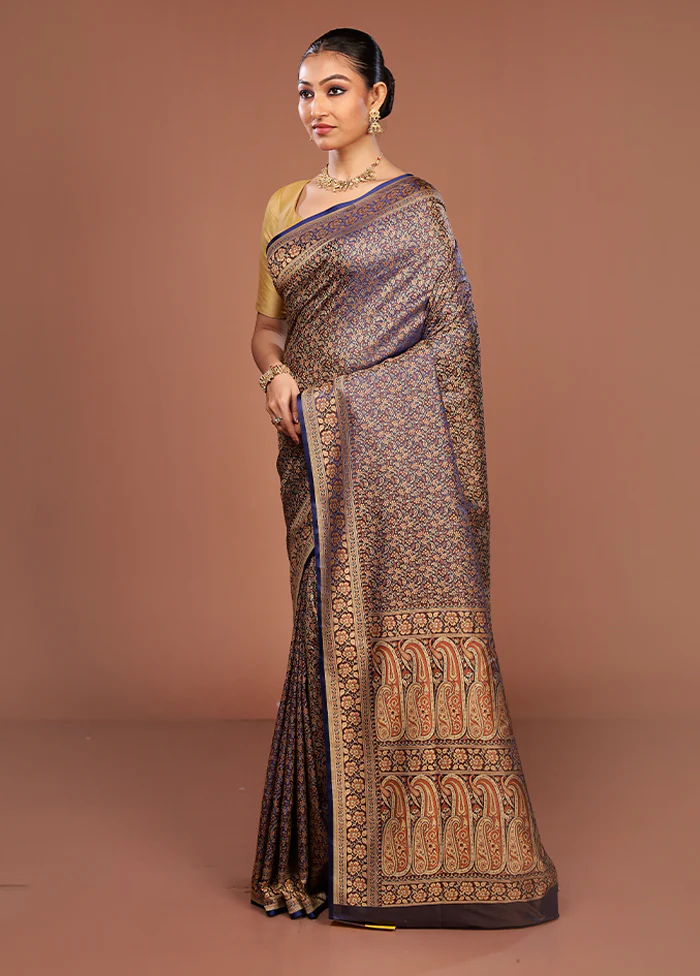 Blue Jamewar Silk Saree With Blouse Piece - Image 4