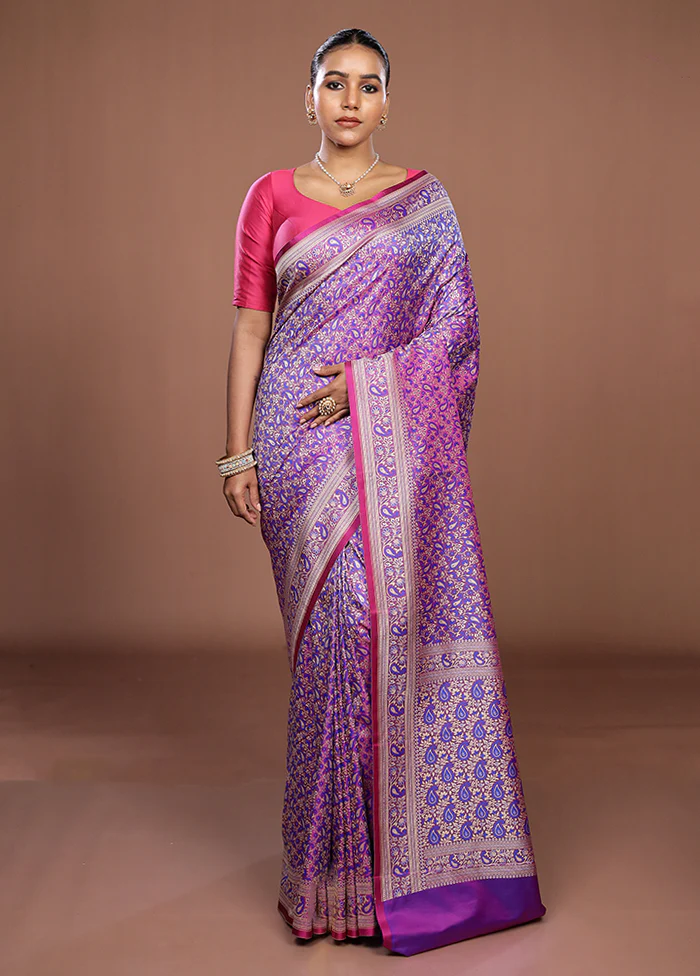 Blue Jamewar Silk Saree With Blouse Piece - Image 2
