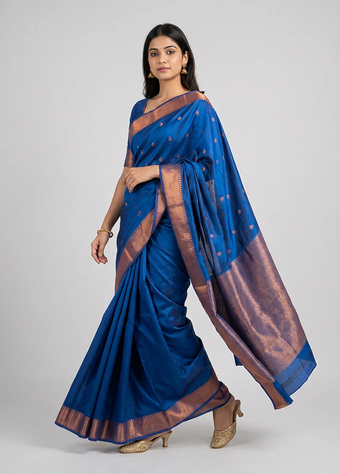 Blue Kanjivaram Silk Saree With Blouse Piece