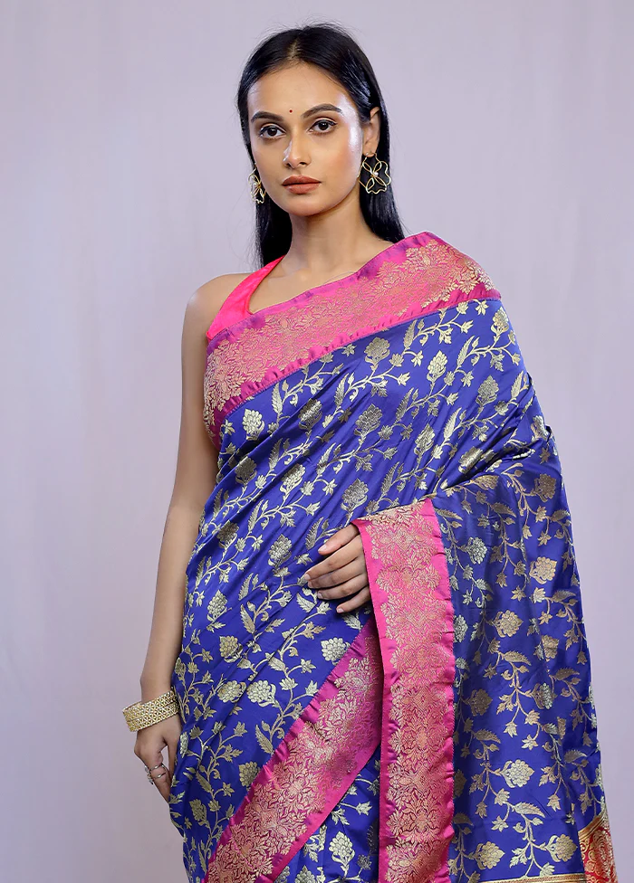 Blue Kanjivaram Silk Saree With Blouse Piece