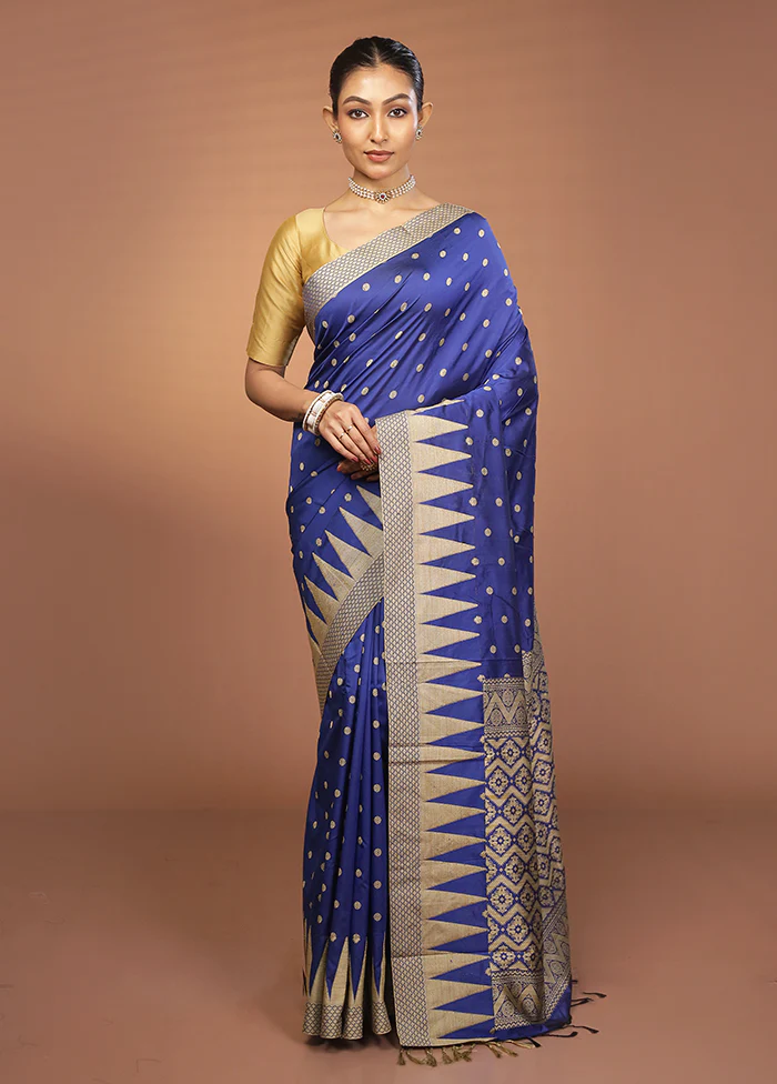 Blue Kanjivaram Silk Saree With Blouse Piece - Image 2
