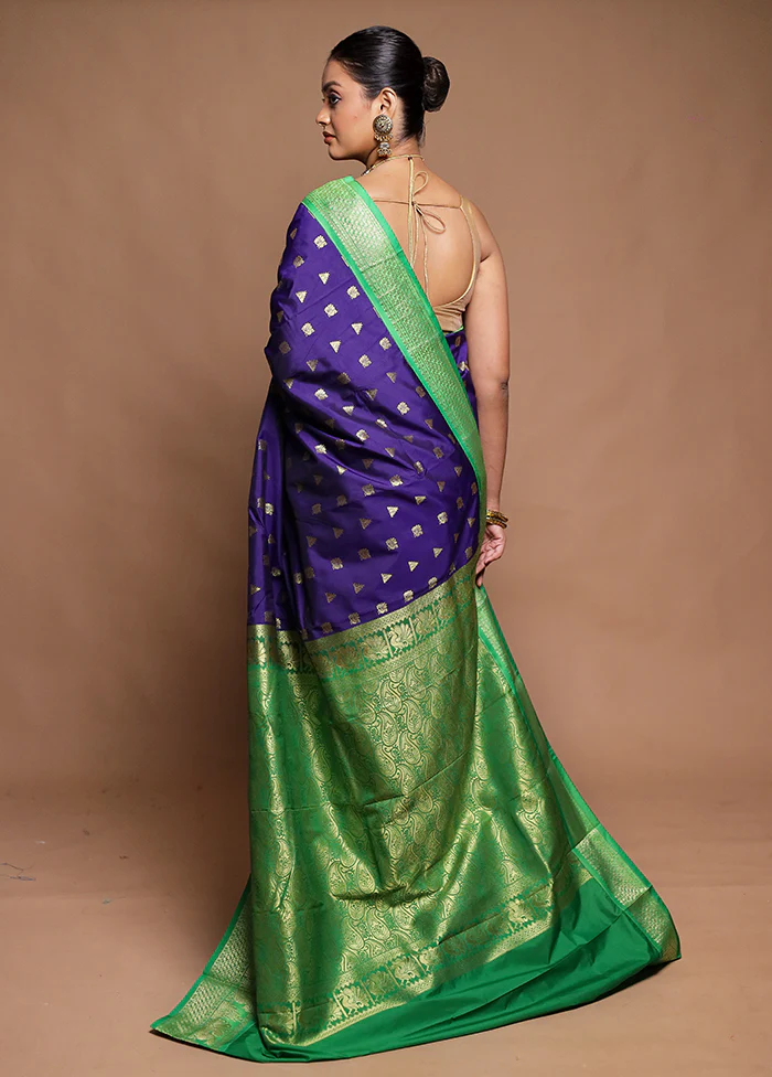 Blue Kanjivaram Silk Saree With Blouse Piece - Image 3