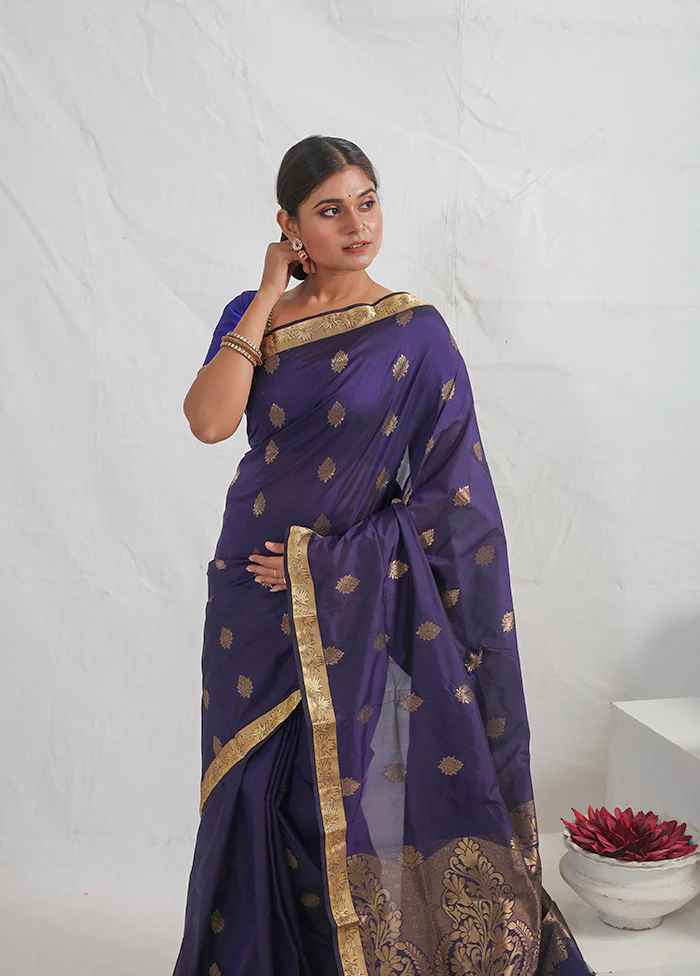 Blue Kanjivaram Silk Saree With Blouse Piece