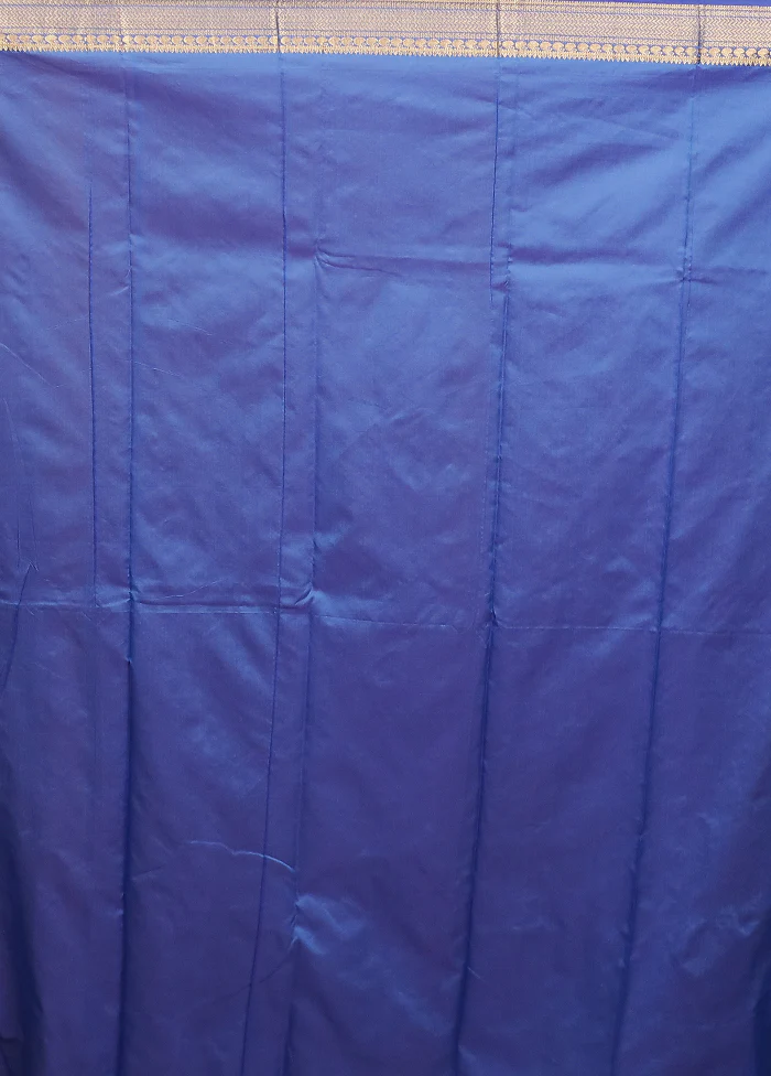 Blue Kanjivaram Silk Saree With Blouse Piece - Image 5
