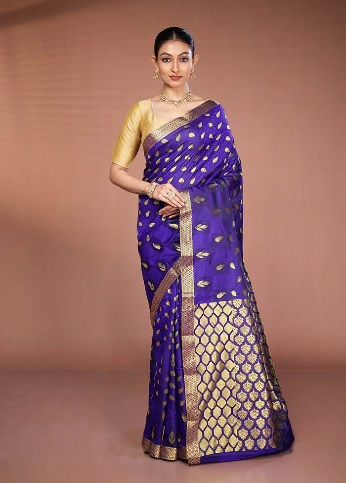 Blue Kanjivaram Silk Saree With Blouse Piece - Image 2