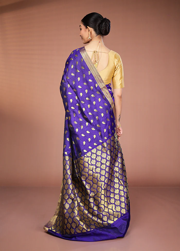 Blue Kanjivaram Silk Saree With Blouse Piece - Image 3