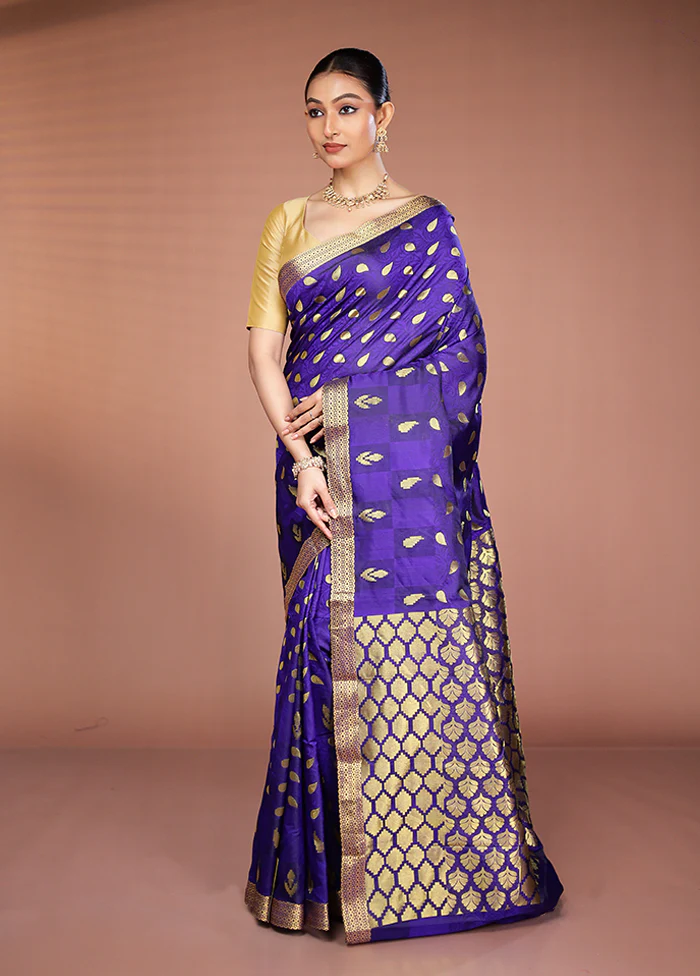 Blue Kanjivaram Silk Saree With Blouse Piece - Image 4