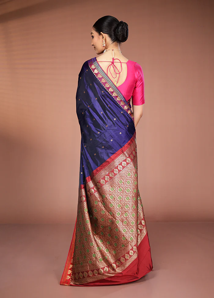 Blue Kanjivaram Silk Saree With Blouse Piece - Image 3