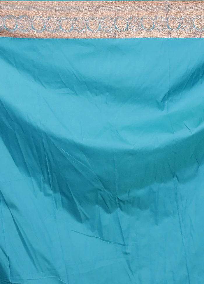 Blue Kanjivaram Silk Saree With Blouse Piece - Image 5