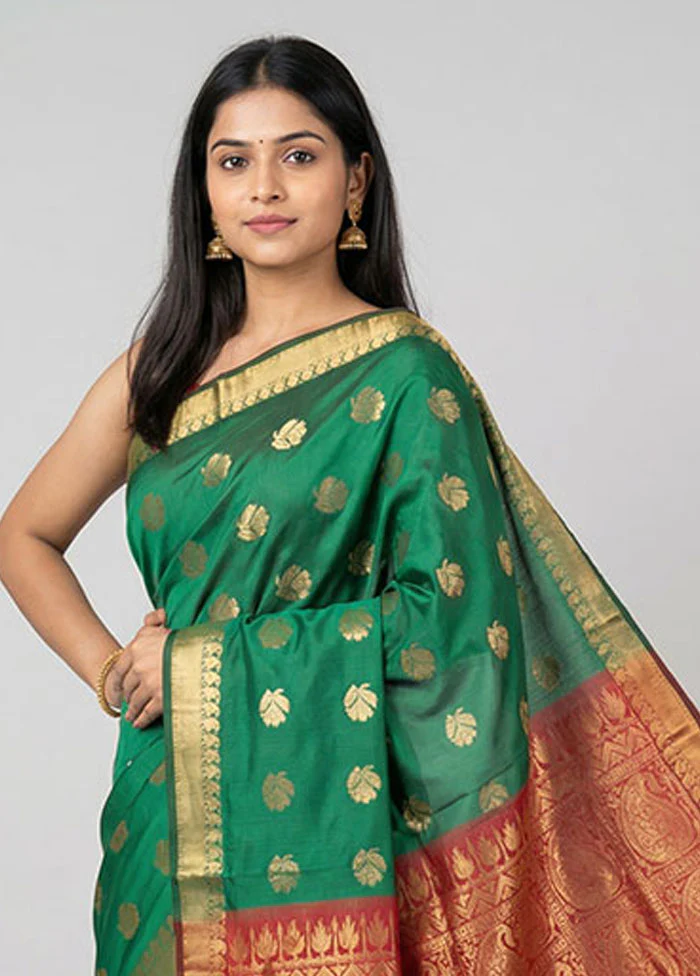 Blue Kanjivaram Silk Saree With Blouse Piece - Image 2