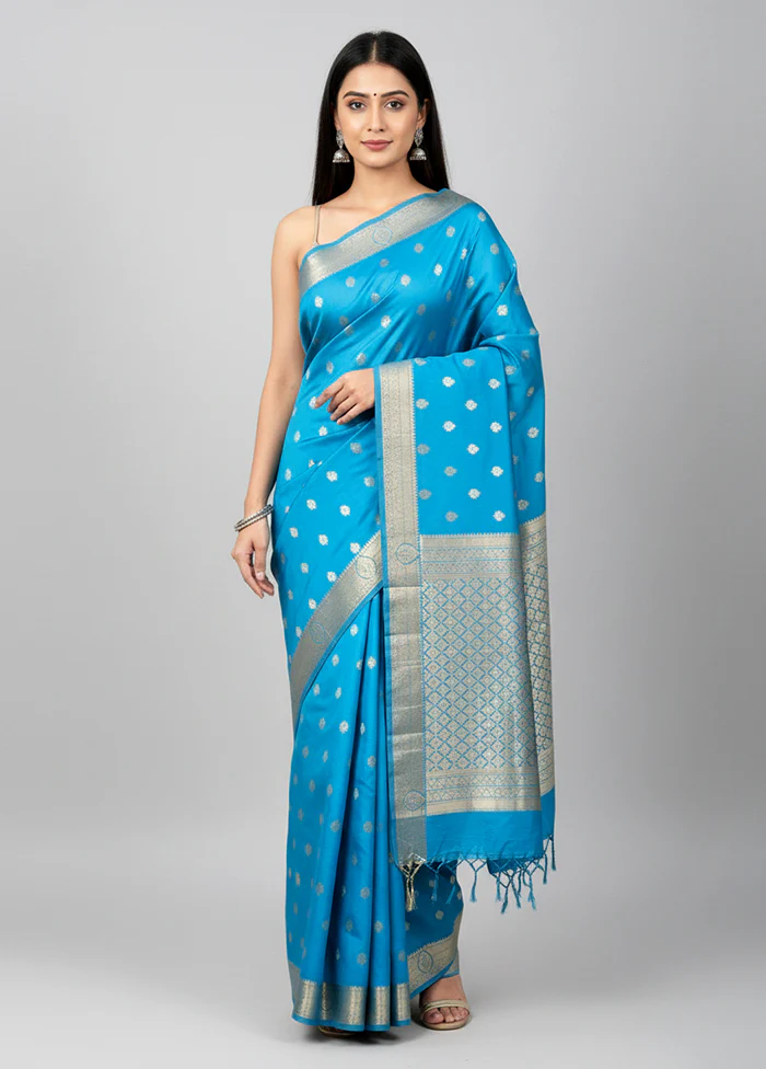 Blue Kanjivaram Silk Saree With Blouse Piece