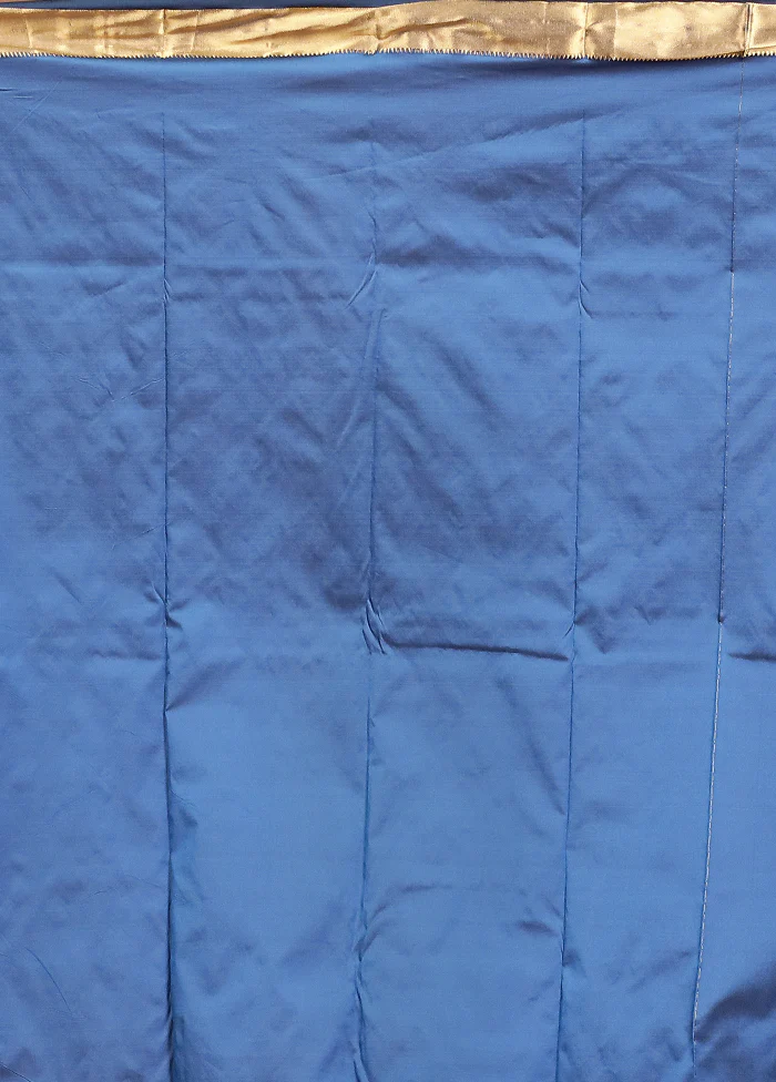 Blue Kanjivaram Silk Saree With Blouse Piece - Image 5