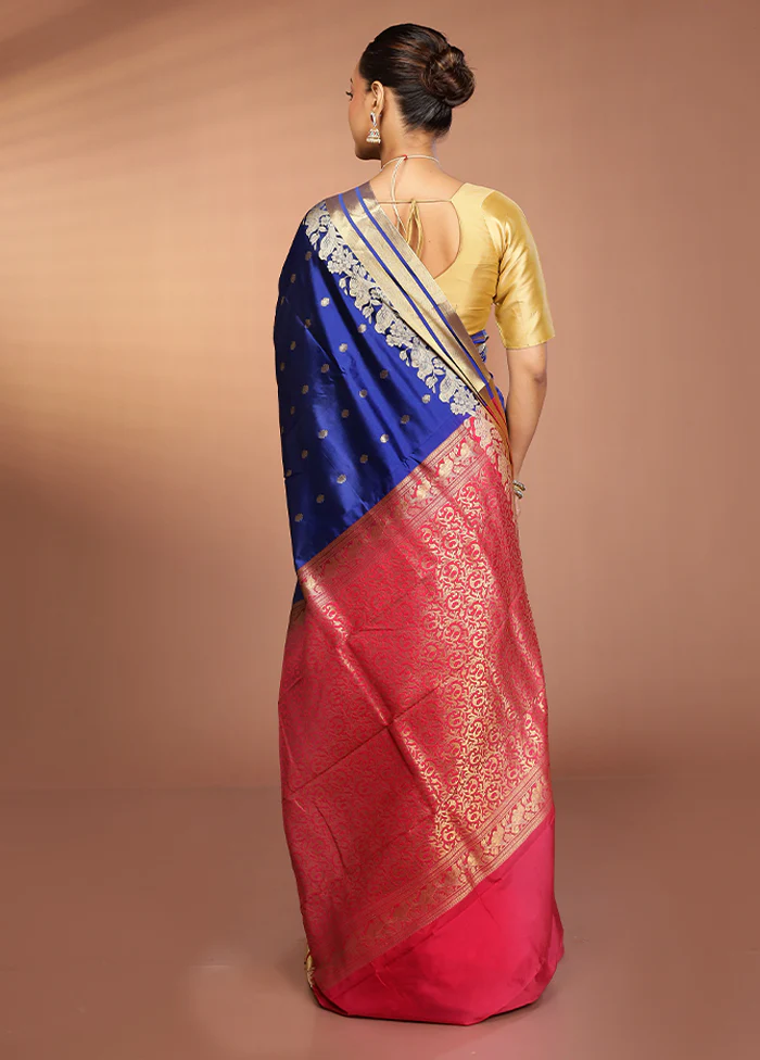 Blue Kanjivaram Silk Saree With Blouse Piece - Image 3