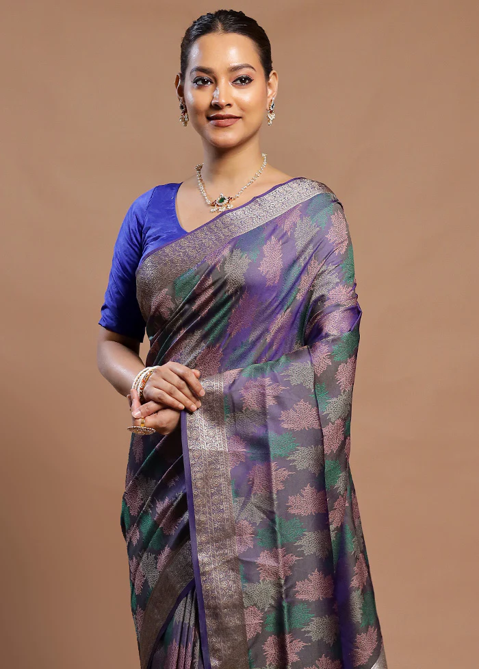 Blue Kanjivaram Silk Saree With Blouse Piece - Image 2