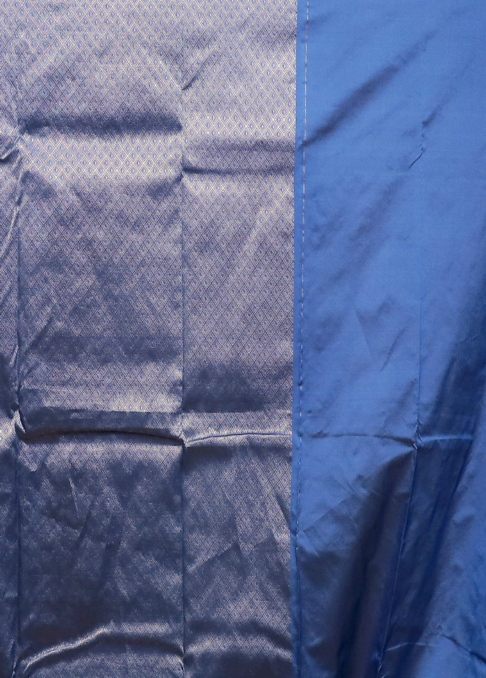 Blue Kanjivaram Silk Saree With Blouse Piece - Image 5
