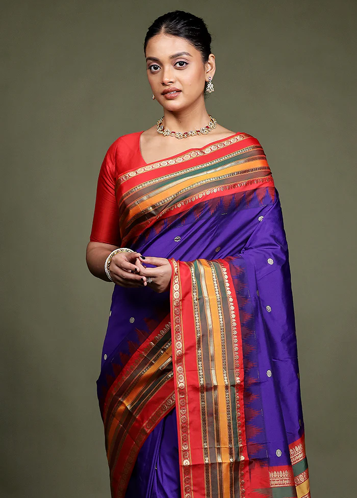 Blue Kanjivaram Silk Saree With Blouse Piece