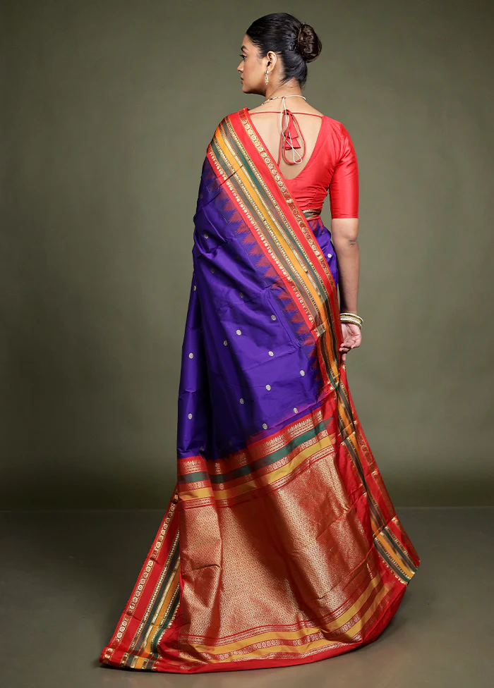 Blue Kanjivaram Silk Saree With Blouse Piece - Image 3