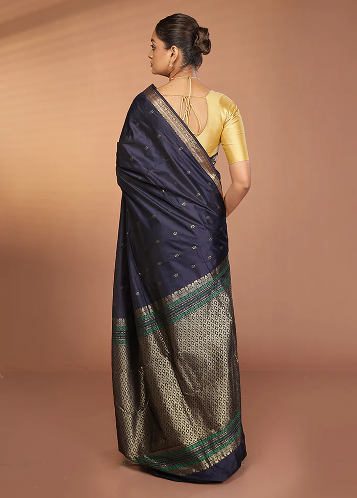 Blue Kanjivaram Silk Saree With Blouse Piece - Image 3