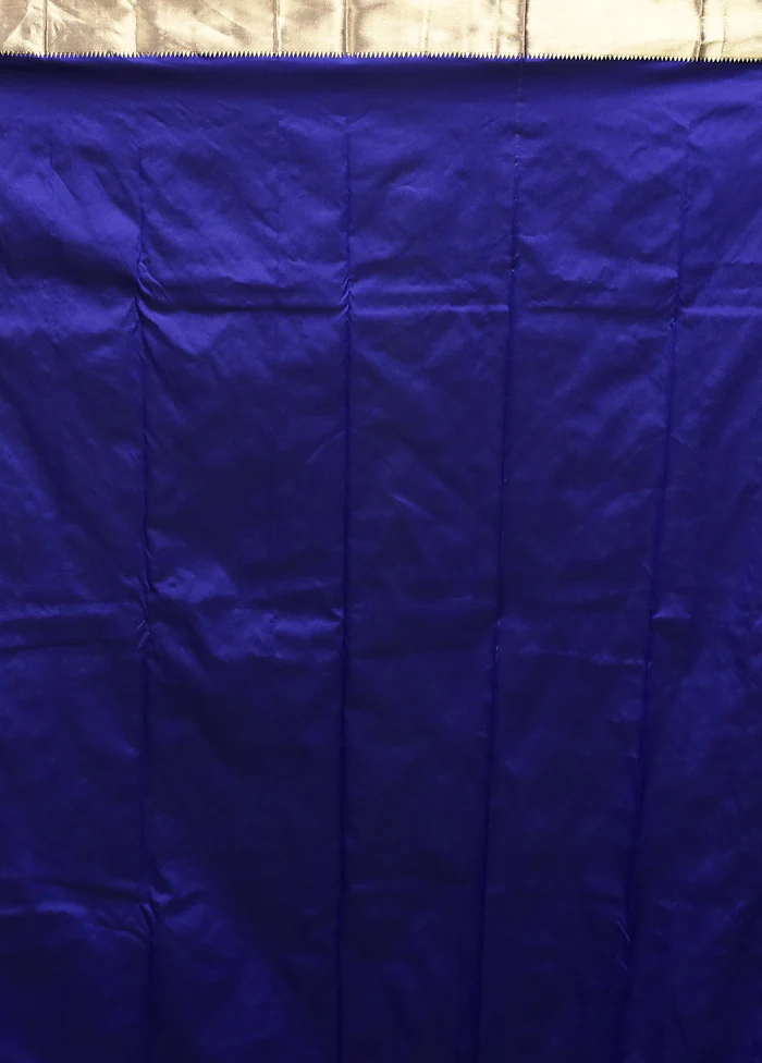Blue Kanjivaram Silk Saree With Blouse Piece - Image 5