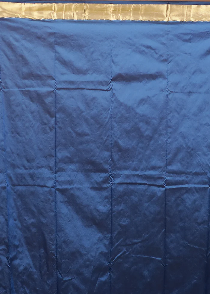 Blue Kanjivaram Silk Saree With Blouse Piece - Image 5