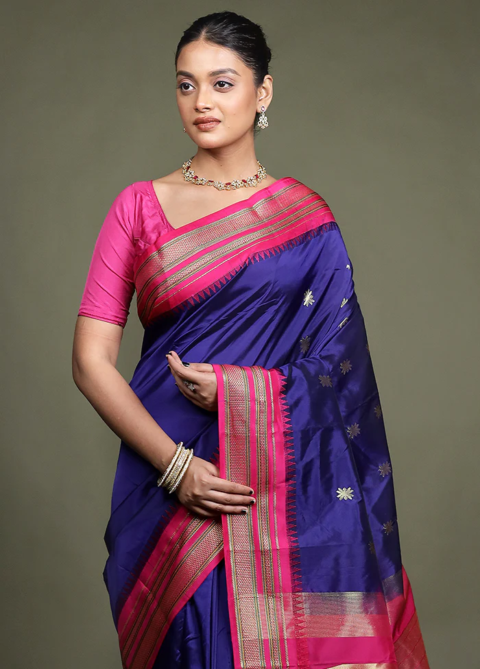 Blue Kanjivaram Silk Saree With Blouse Piece