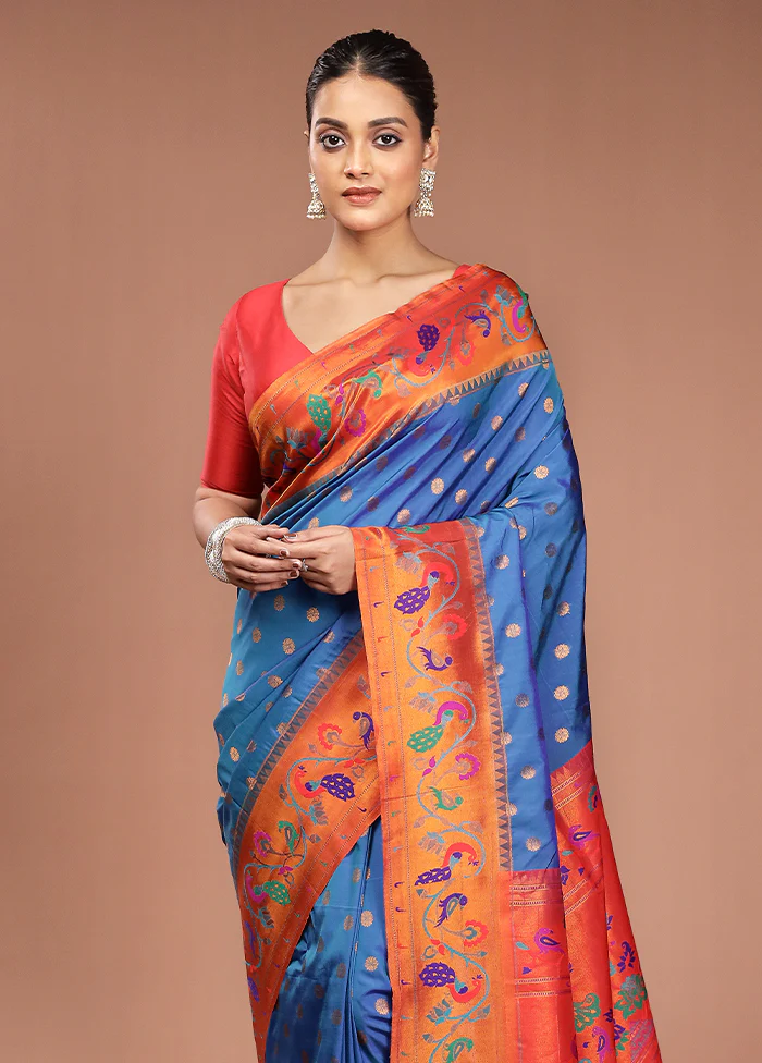 Blue Kanjivaram Silk Saree With Blouse Piece