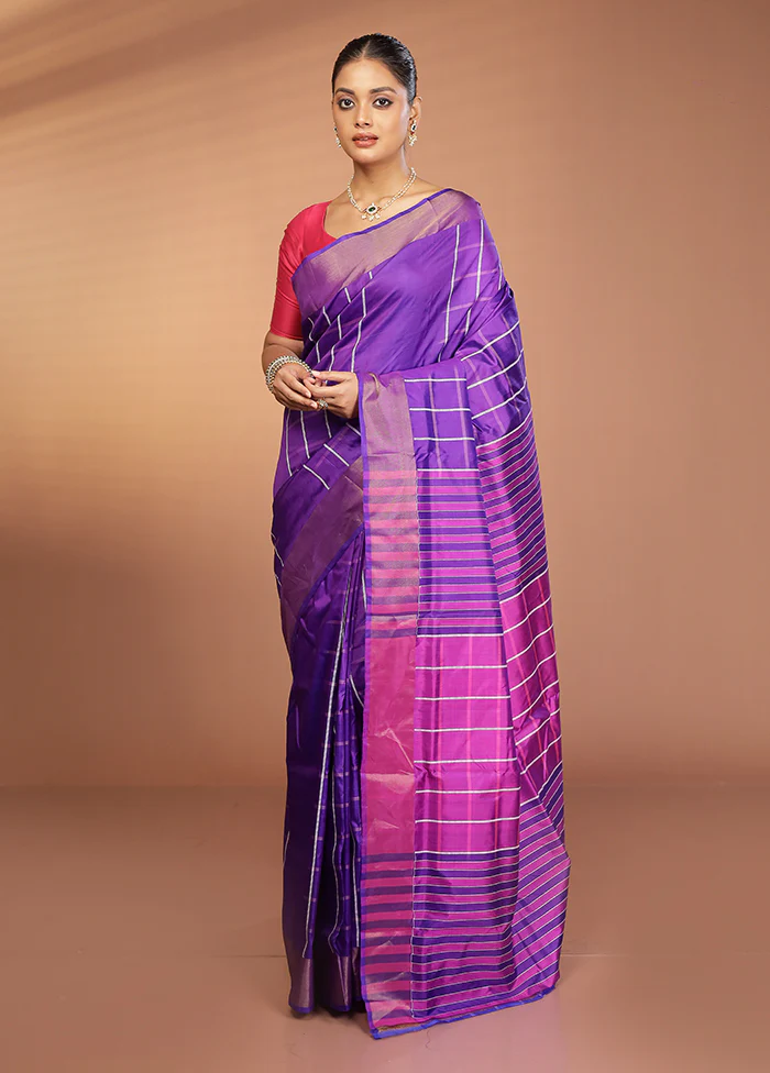 Blue Kalakshetra Silk Saree With Blouse Piece - Image 2