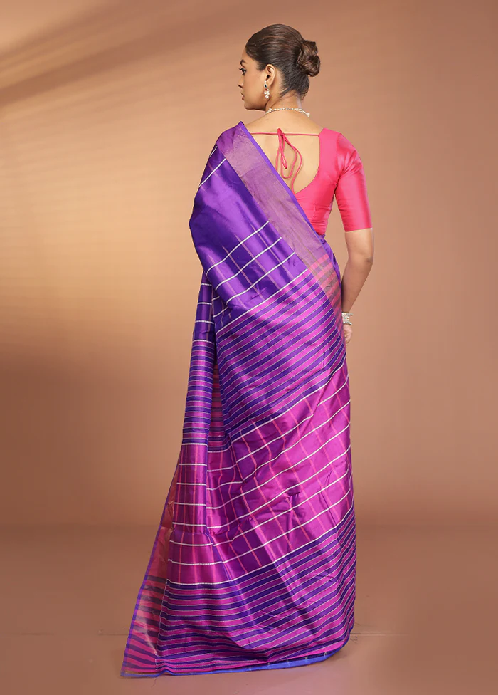 Blue Kalakshetra Silk Saree With Blouse Piece - Image 3
