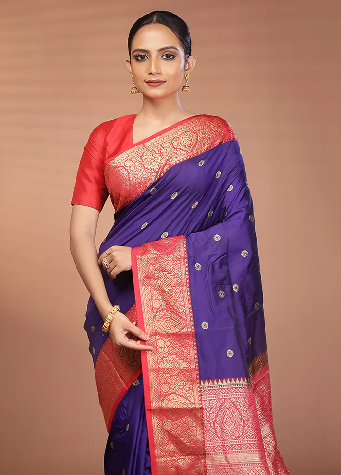 Blue Kanjivaram Silk Saree With Blouse Piece