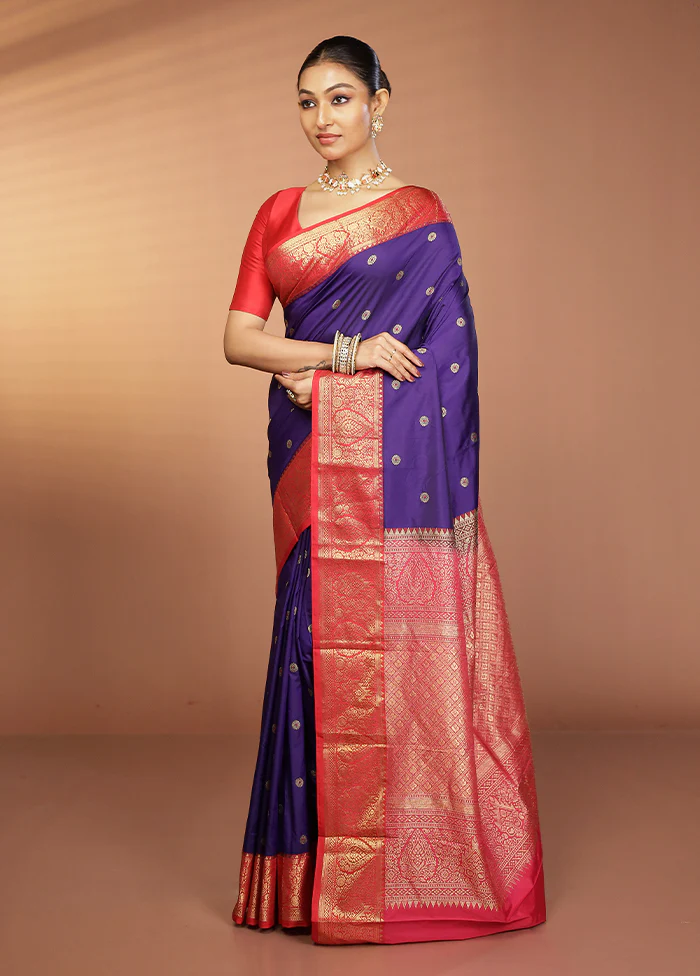 Purple Kanjivaram Silk Saree With Blouse Piece - Image 4